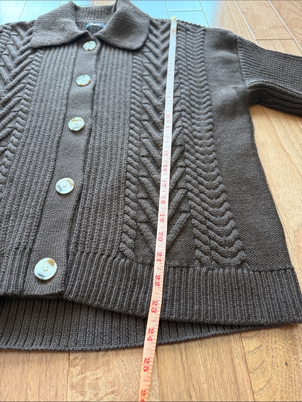 Quince Australian Merino Wool Collared Cable Cardigan chocolate brown S Small - Picture 6 of 12